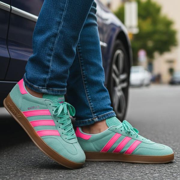 Adidas Gazelle Su Yeşili Fuşya Kauçuk Taban