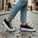Converse Siyah Beyaz Kısa Kalın Kauçuk Taban