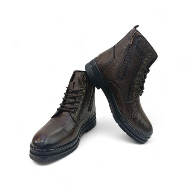 Kahve Önden Bağcıklı Yandan Fermuarlı Hakiki Deri Erkek Bot