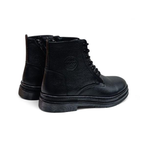 Siyah Önden Bağcıklı Yandan Fermuarlı Hakiki Deri Erkek Bot