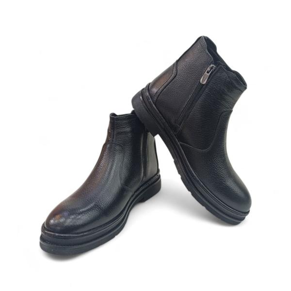 Siyah Yandan Fermuarlı Hakiki Deri Erkek Bot