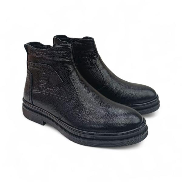Siyah Yandan Fermuarlı Hakiki Deri Erkek Bot