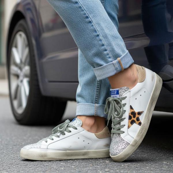 Golden Goose Super Star Beyaz Leopar Gri