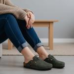 Birkenstock Haki Toka Detaylı Kapalı Kışlık Terlik