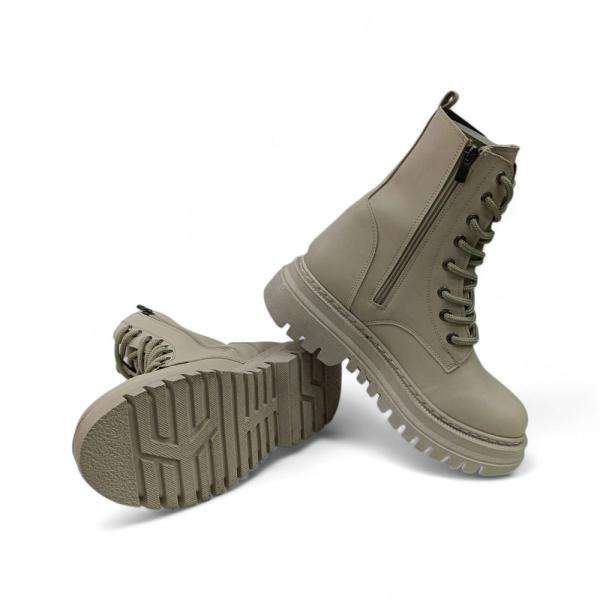 Bej Bağcıklı Yandan Fermuarlı Sıcak Astarlı Kadın Bot