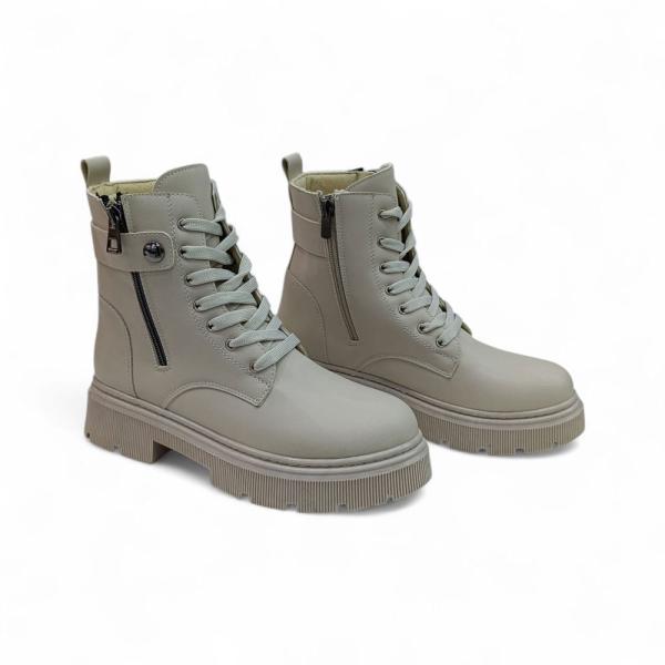 Bej Kemer Bağcıkl Detaylı Yandan Fermuarlı Kadın Kısa Bot