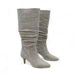 Bej Nubuk İnce Taban Körüklü Dizaltı Sivri Burun Kadın Çizme