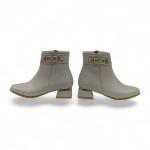 Bej Taş Detaylı Yandan Fermuarlı Kısa Topuklu Kadın Bot