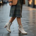 Bej Toka Detaylı Yandan Fermuarlı Kalın Topuklu Kadın Bot