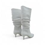 Beyaz İnce Taban Körüklü Dizaltı Sivri Burun Kadın Çizme