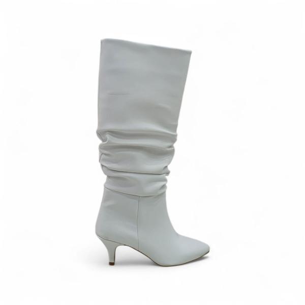 Beyaz İnce Taban Körüklü Dizaltı Sivri Burun Kadın Çizme