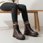 Kahve Kemer Bağcıkl Detaylı Yandan Fermuarlı Kadın Kısa Bot