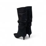 Siyah İnce Taban Körüklü Dizaltı Sivri Burun Kadın Çizme