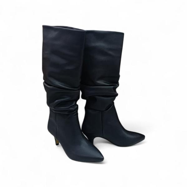 Siyah İnce Taban Körüklü Dizaltı Sivri Burun Kadın Çizme