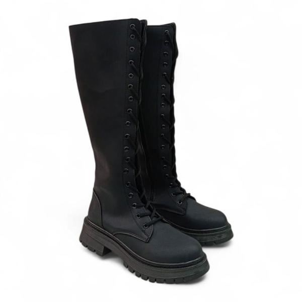 Siyah Önden Bağcıklı Yandan Bağcıklı Kadın Çizme