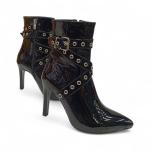 Siyah Rugan Toka Detaylı Yandan Fermuarlı Yüksek Topuklu Kadın Bot