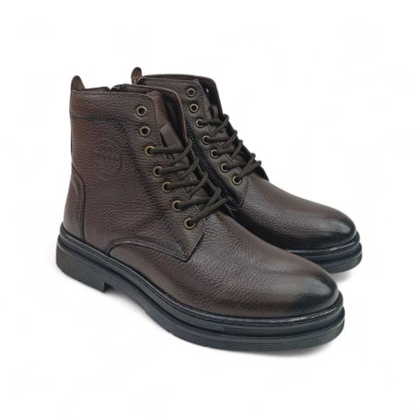 Kahve Önden Bağcıklı Yandan Fermuarlı Hakiki Deri Erkek Bot