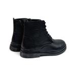 Siyah Önden Bağcıklı Yandan Fermuarlı Hakiki Deri Erkek Bot