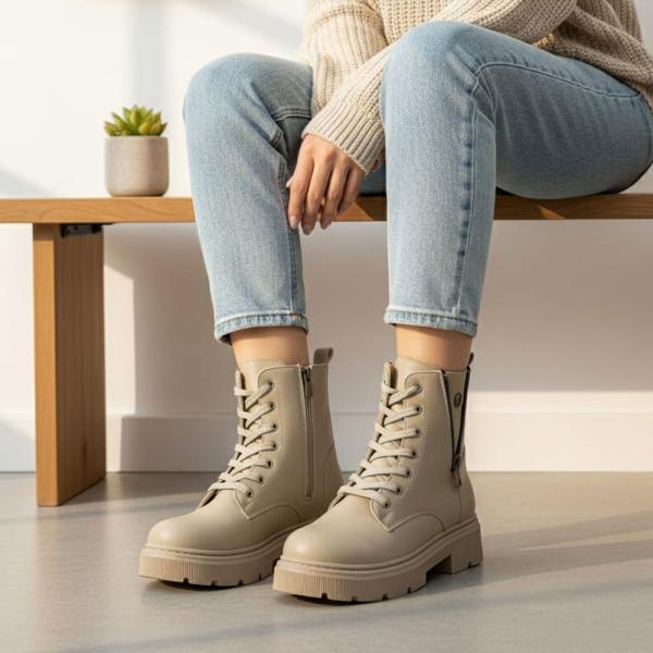 Bej Fermuar Bağcık Detaylı Kadın Bot