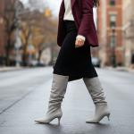 Bej Nubuk İnce Taban Körüklü Dizaltı Sivri Burun Kadın Çizme