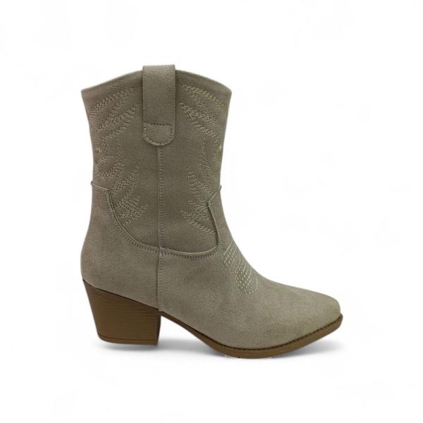Bej Süet Yandan Fermuarlı  Kadın Kovboy bot