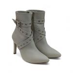 Bej Toka Detaylı İnce Taban Sivri Burun Kadın Topuklu Bot