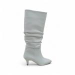 Beyaz İnce Taban Körüklü Dizaltı Sivri Burun Kadın Çizme