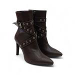 Acı Kahve Toka Detaylı İnce Taban Sivri Burun Kadın Topuklu Bot