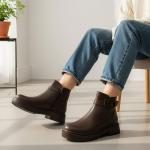 Kahve Toka Detaylı Fermuarlı Kadın Bot