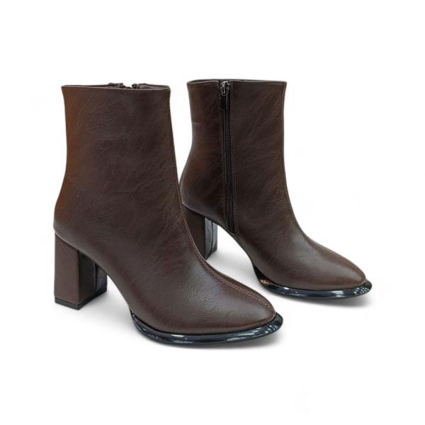 Kahve Yandan Fermuarlı Kadın Topuklu Bot
