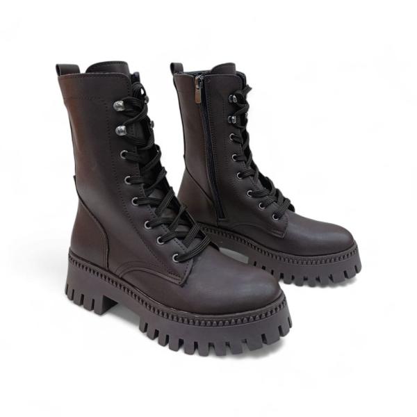 Siyah Bağcıklı Yandan Fermuarlı Termo Taban Kadın Postal