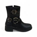Siyah Metal Toka Detaylı Yandan Fermuarlı Kadın Bot