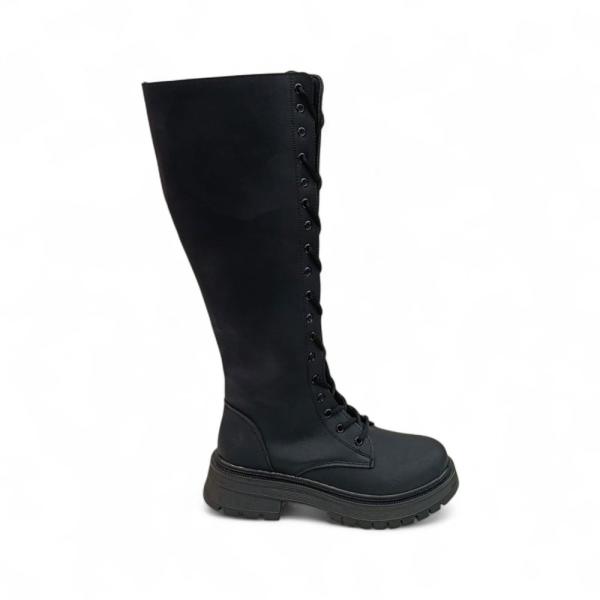Siyah Önden Bağcıklı Yandan Bağcıklı Kadın Çizme
