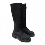 Siyah Önden Bağcıklı Yandan Bağcıklı Kadın Çizme