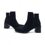 Siyah Süet Taşlı Yandan Fermuarlı Kısa Topuklu Kadın Bot