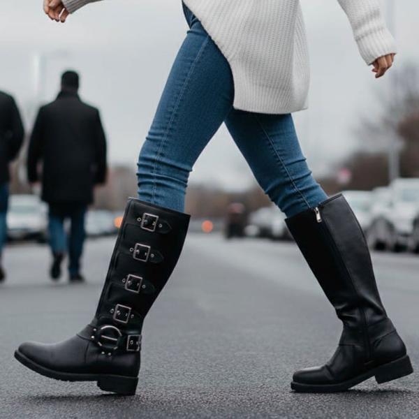 Siyah Toka Detaylı Yandan Fermuarlı Kadın Çizme