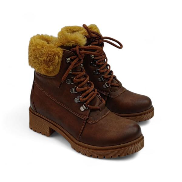 Taba İçi Kürklü Bağcıklı Kısa Topuklu Kadın Bot