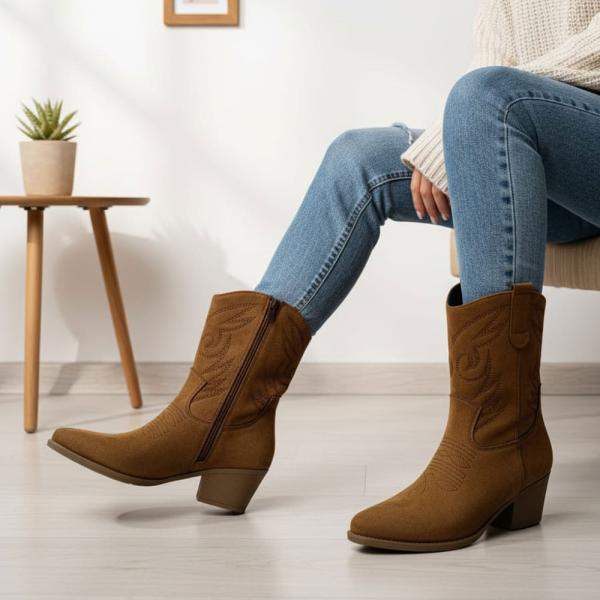 Taba Süet Yandan Fermuarlı  Kadın Kovboy bot