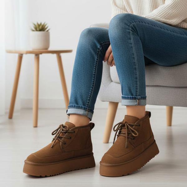 UGG Taba Yüksek Taban Bağcıklı Kadın Bot